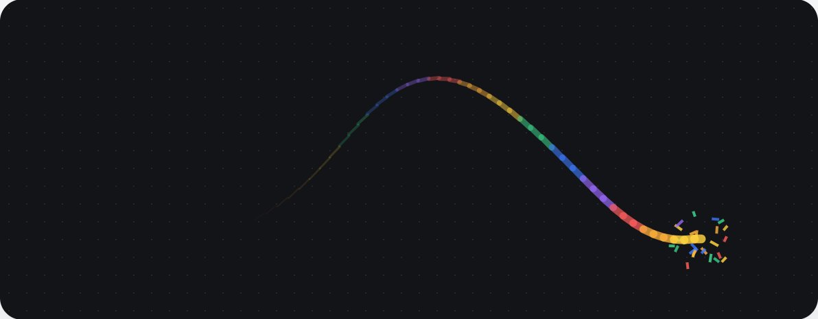 A rainbow ribbon cursor trail on a dark background
